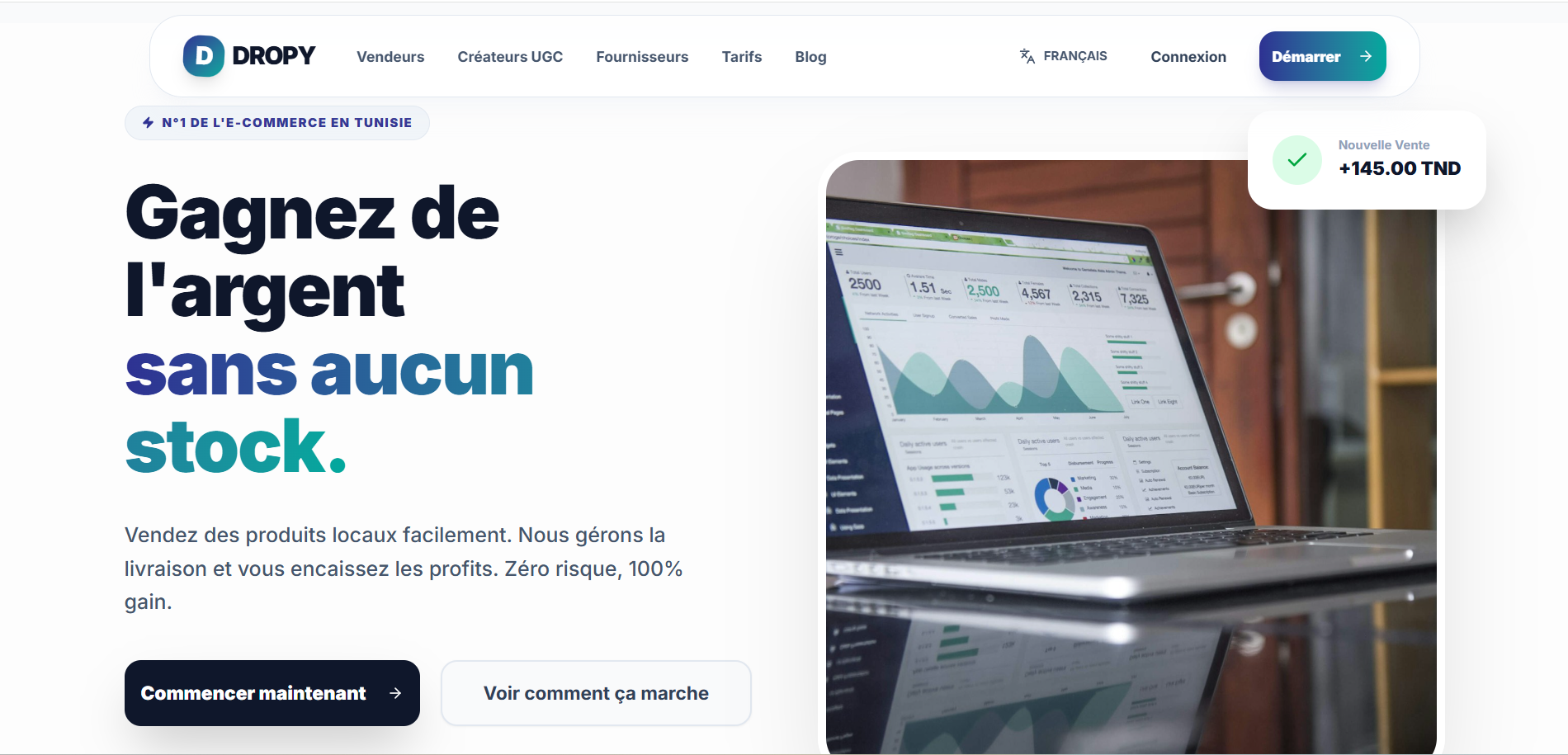 Page d'accueil du site e-commerce Dropy.store créé et développé par Ahmed Zakraoui